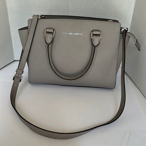 Michael Kors Gray Selma Bag Medium Top handle Leather crossbody Satchel